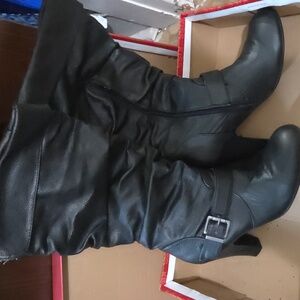 Hot Kiss Black Heeled Boots with Buckle